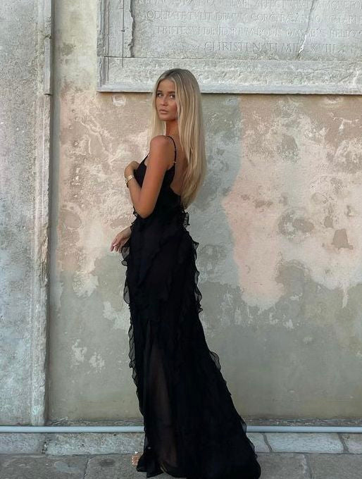 Océane Vêtements - Bella Chiffon Ruffle Backless Maxi Dress
