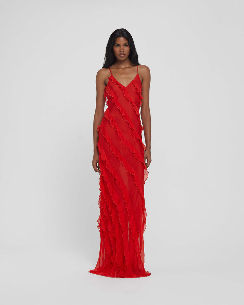 Océane Vêtements - Bella Chiffon Ruffle Backless Maxi Dress