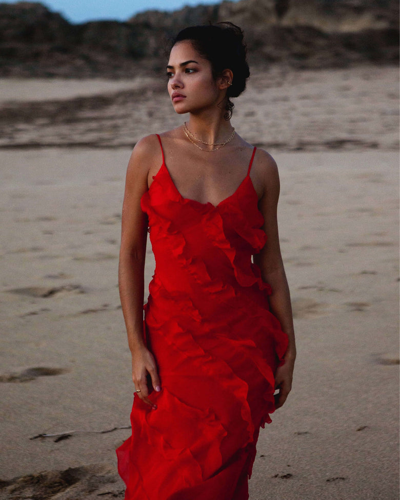 Océane Vêtements - Bella Chiffon Ruffle Backless Maxi Dress
