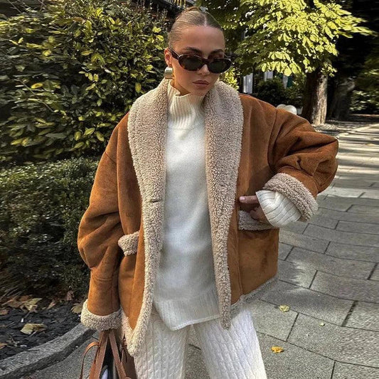 Océane Vêtements-Aviatrice Lambswool Suede Jacket