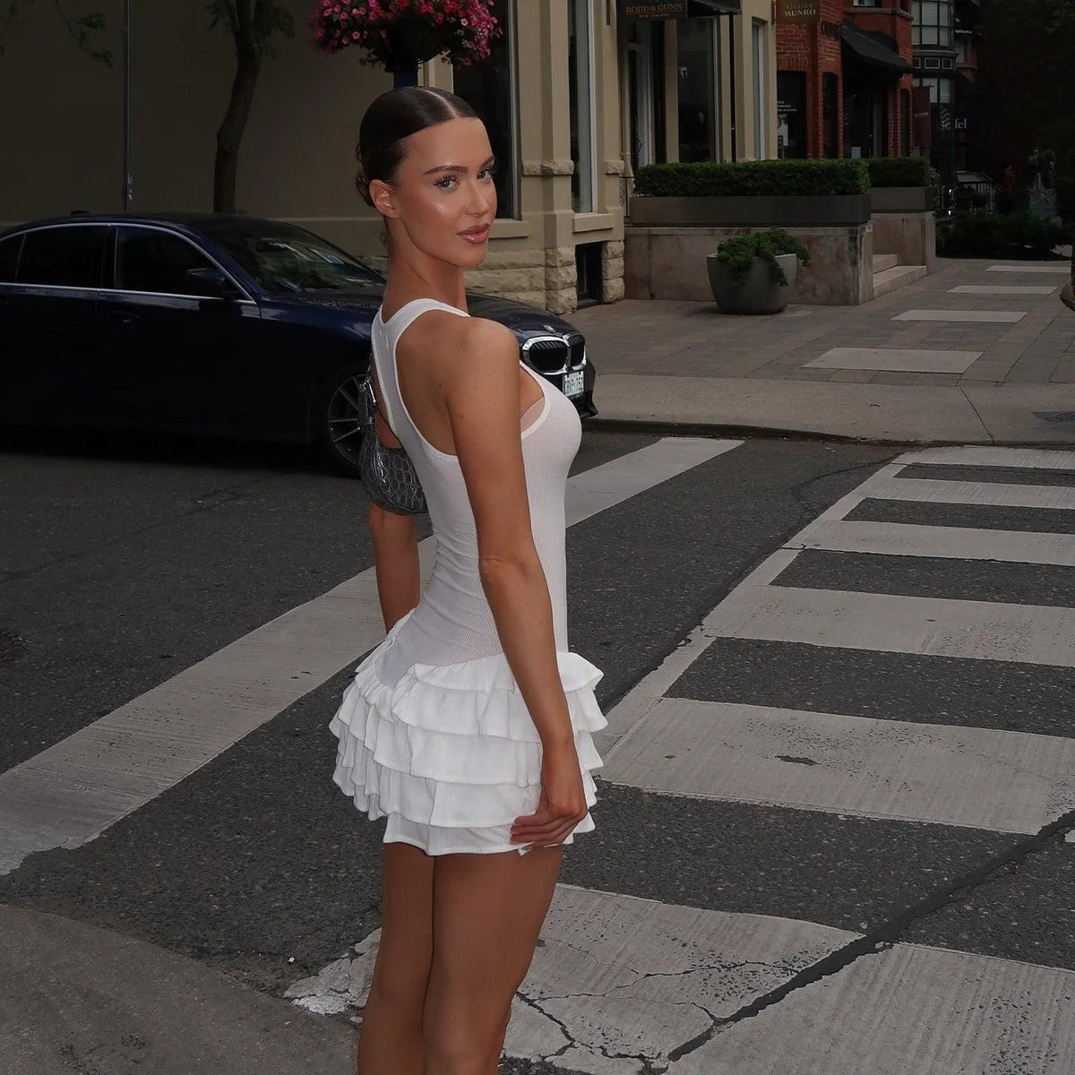 Océane Vêtements - Elegant Frill Trim Mini Dress