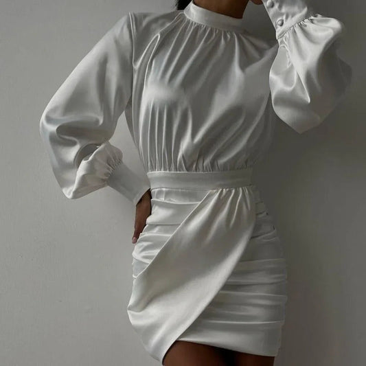 Océane Vêtements - Monaco Ruched Puff Sleeve Satin Mini Dress