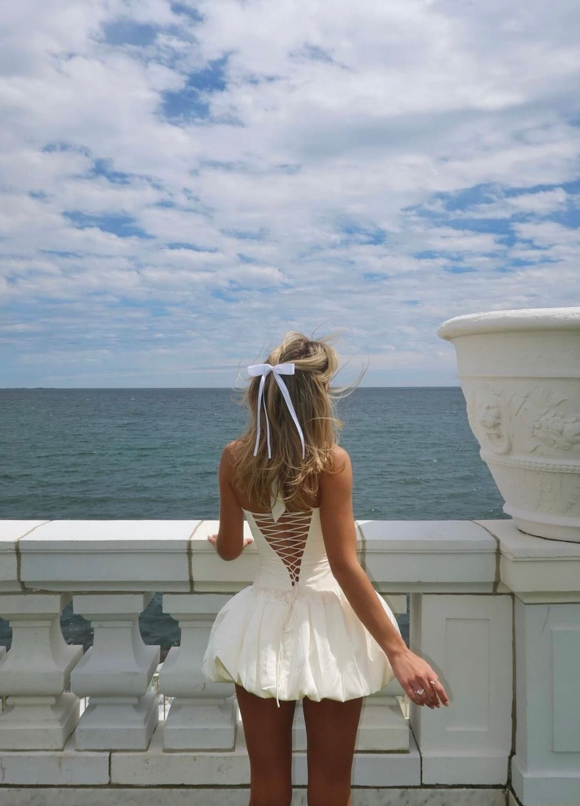 Océane Vêtements -  Ibiza White Bubble Hem Lace Up Halterneck Corset