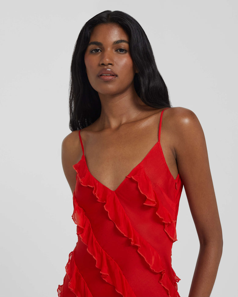Océane Vêtements - Bella Chiffon Ruffle Backless Maxi Dress