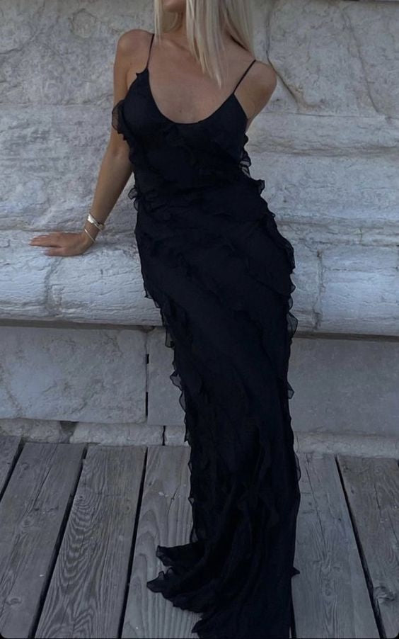 Océane Vêtements - Bella Chiffon Ruffle Backless Maxi Dress