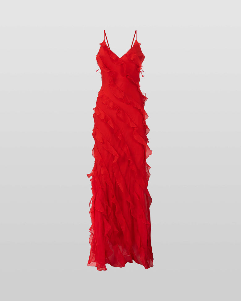 Océane Vêtements - Bella Chiffon Ruffle Backless Maxi Dress