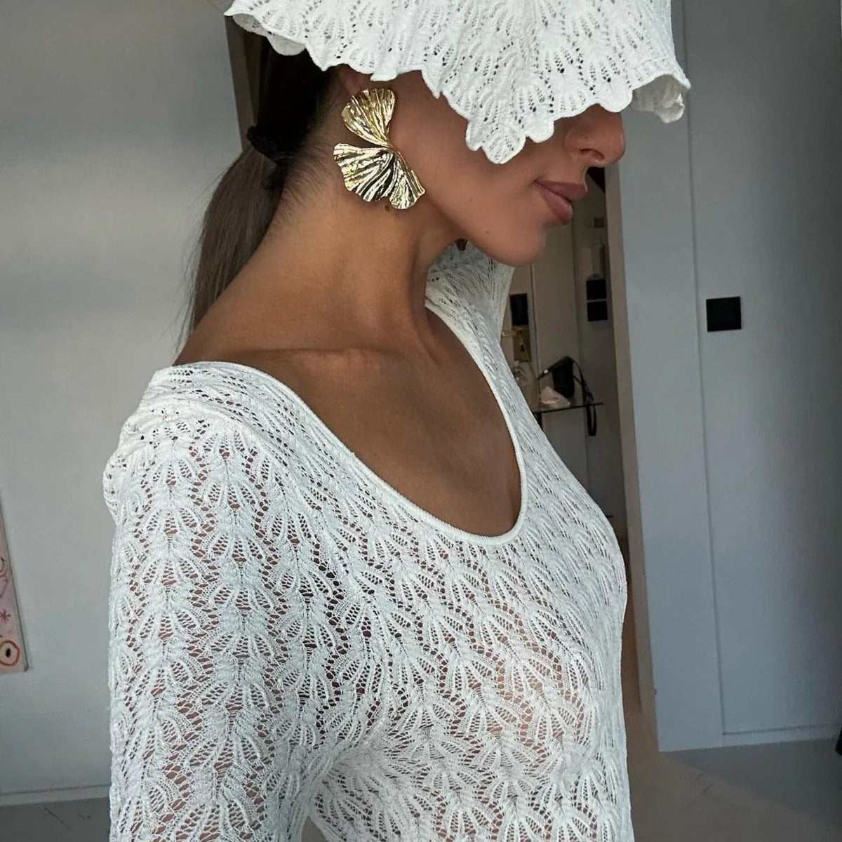 Océane Vêtements- Pure Crochet Flare Sleeve Maxi Dress