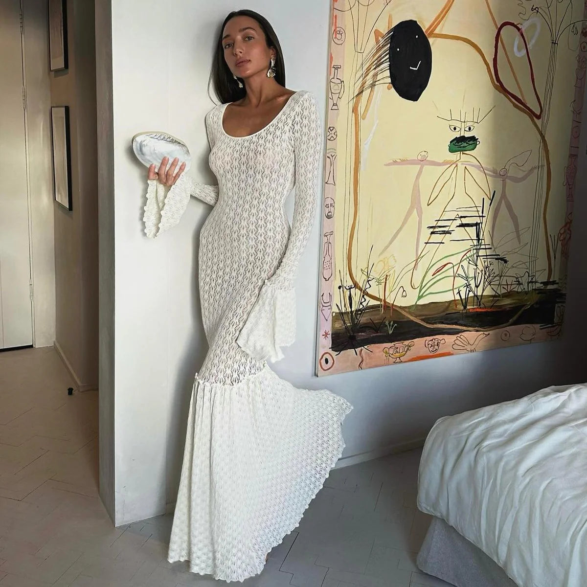 Océane Vêtements- Pure Crochet Flare Sleeve Maxi Dress