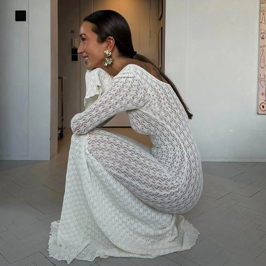 Océane Vêtements- Pure Crochet Flare Sleeve Maxi Dress
