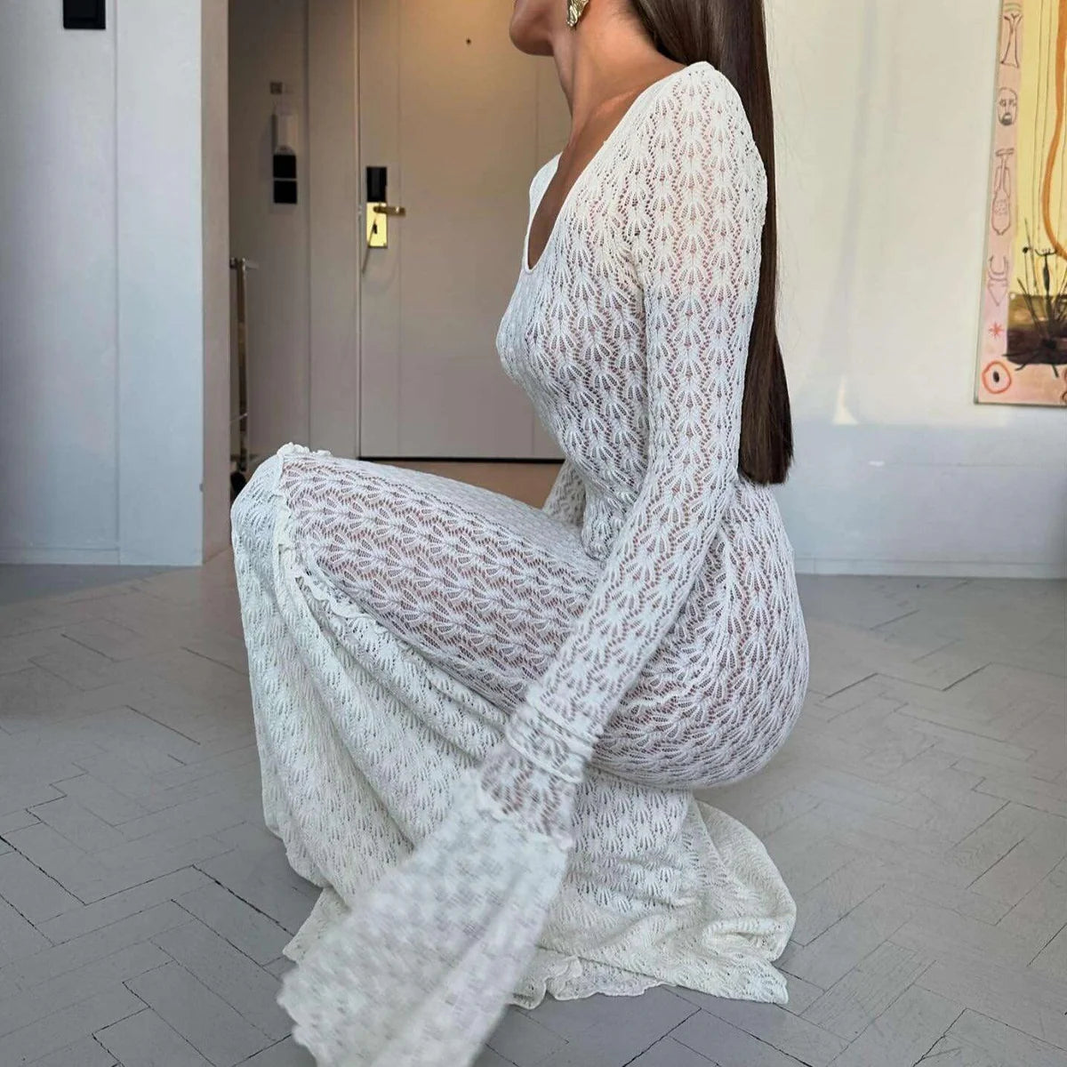 Océane Vêtements- Pure Crochet Flare Sleeve Maxi Dress