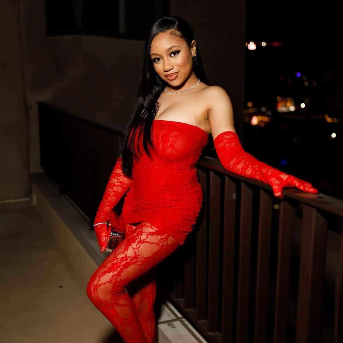Océane Vêtements - Hotlanta Nights Sheer Three Piece Lace Set With Gloves