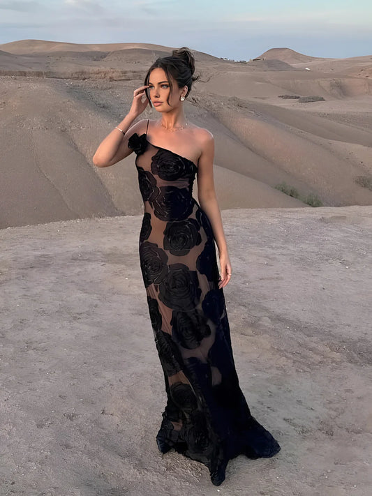 Océane Vêtements - Rose Noire One Shoulder Maxi Dress