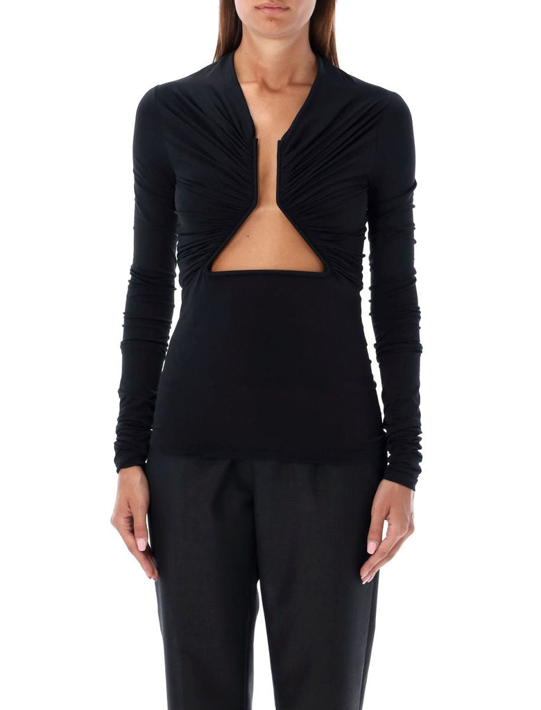 Océane Vêtements - Anaïs Black Open-Front Gathered Top