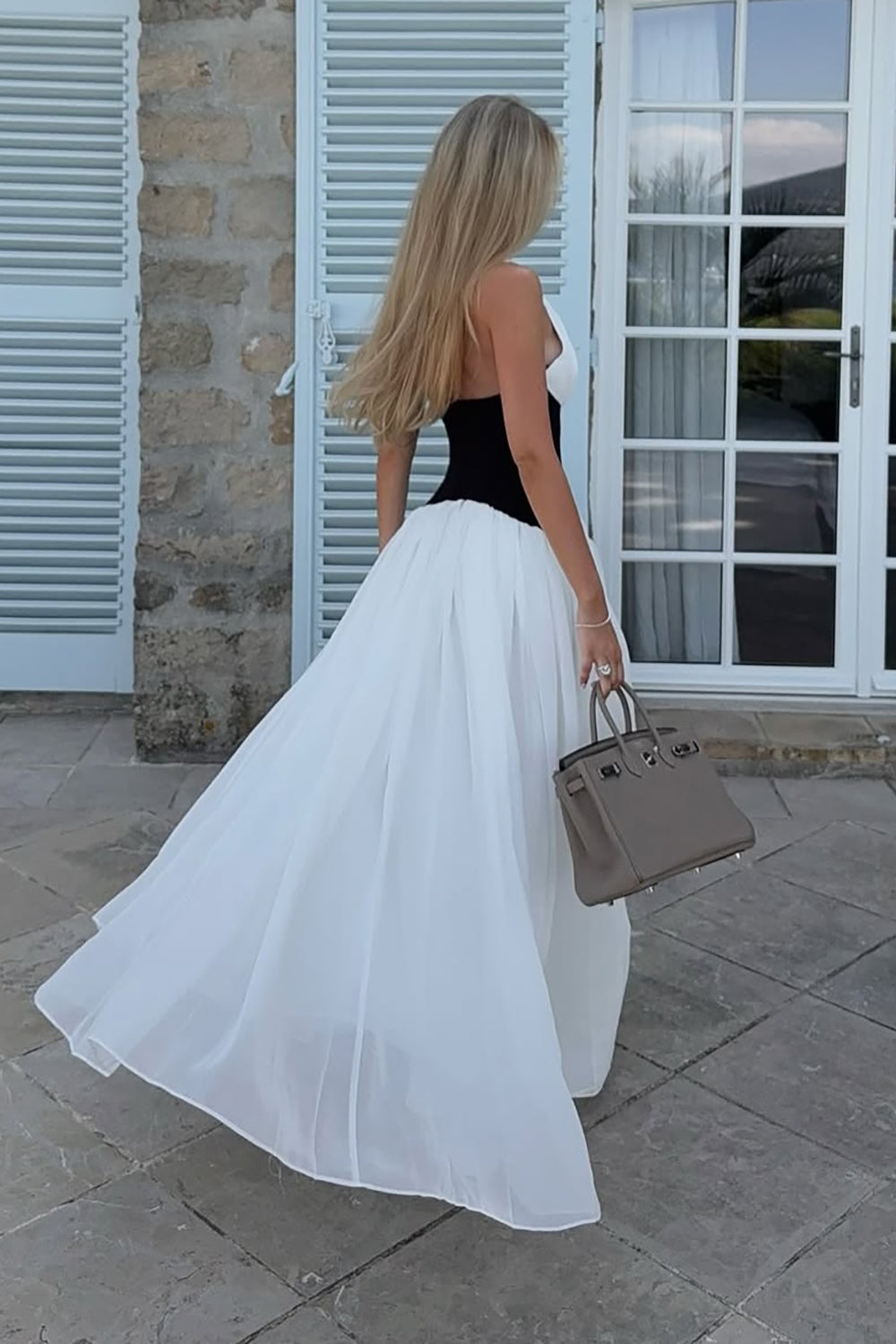 Océane Vêtements- White and Black Sculpting Jersey Draped Maxi Dress