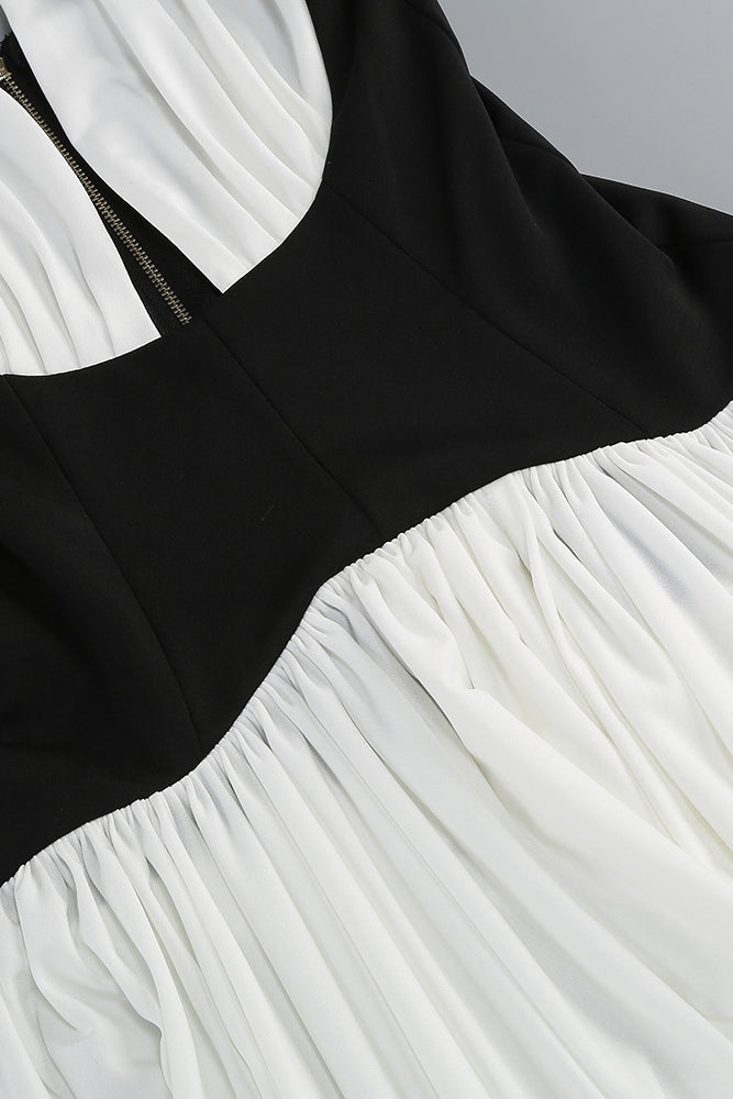 Océane Vêtements- White and Black Sculpting Jersey Draped Maxi Dress