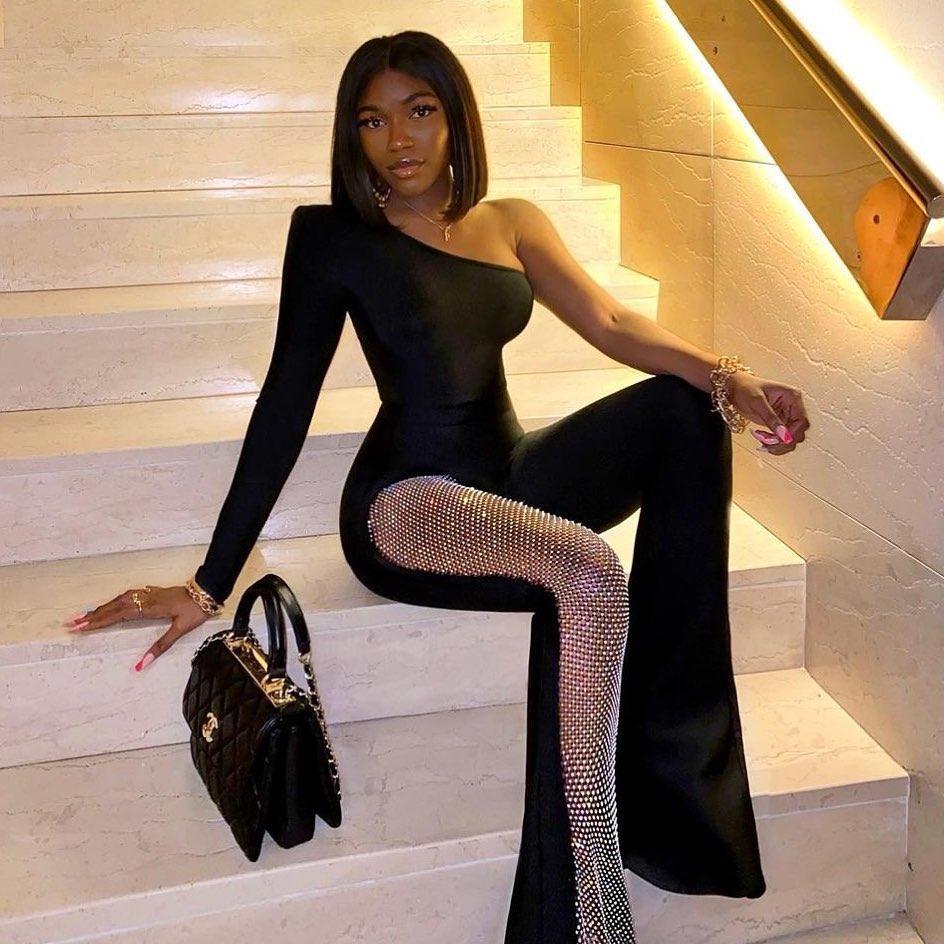 Océane Vêtements-Monica One Shoulder Diamond Jumpsuit