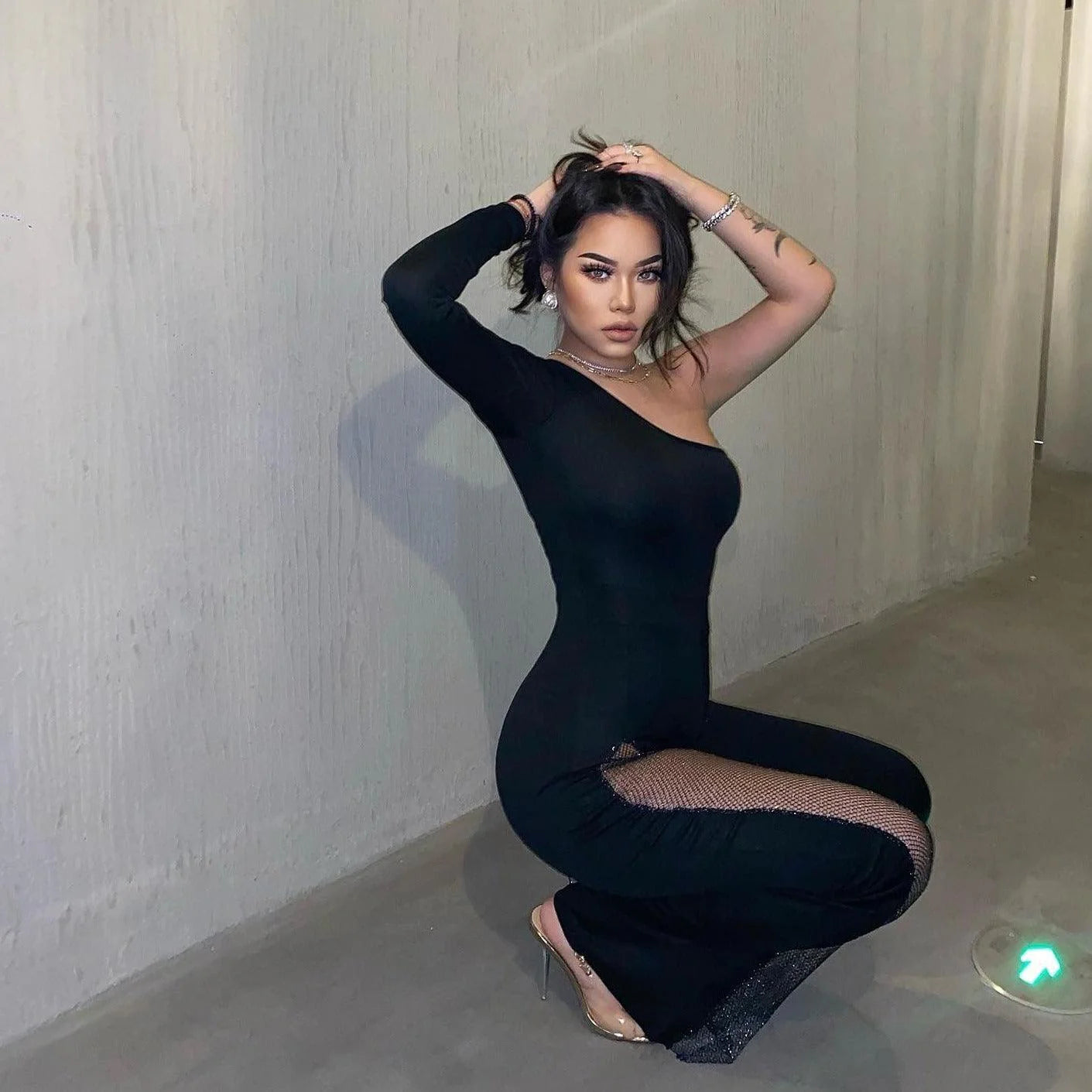 Océane Vêtements-Monica One Shoulder Diamond Jumpsuit