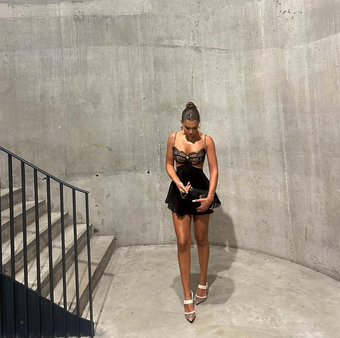 Océane Vêtements - French Chain Strap Bralette Backless Mini Dress
