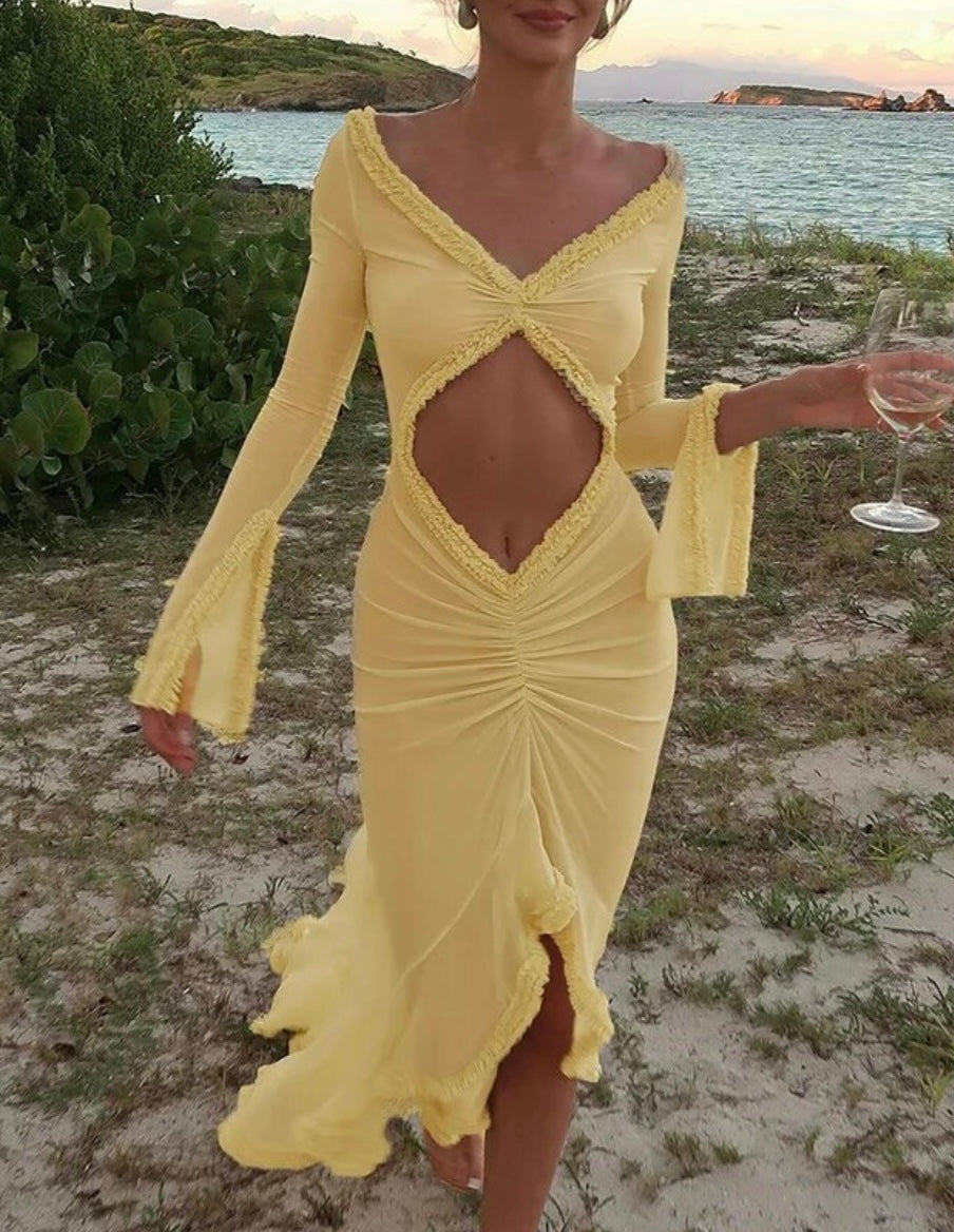 Océane Vêtements - Parisian Floor Length Sheer Midriff Exposed Gown