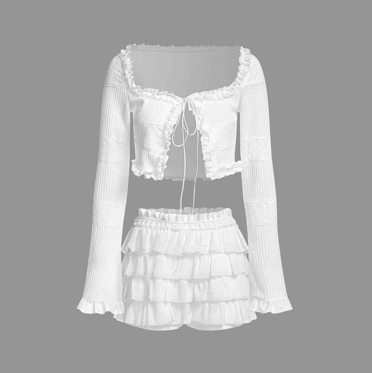 Océane Vêtements - Angel Energy Ruffles Top With Shorts Two - Piece Set