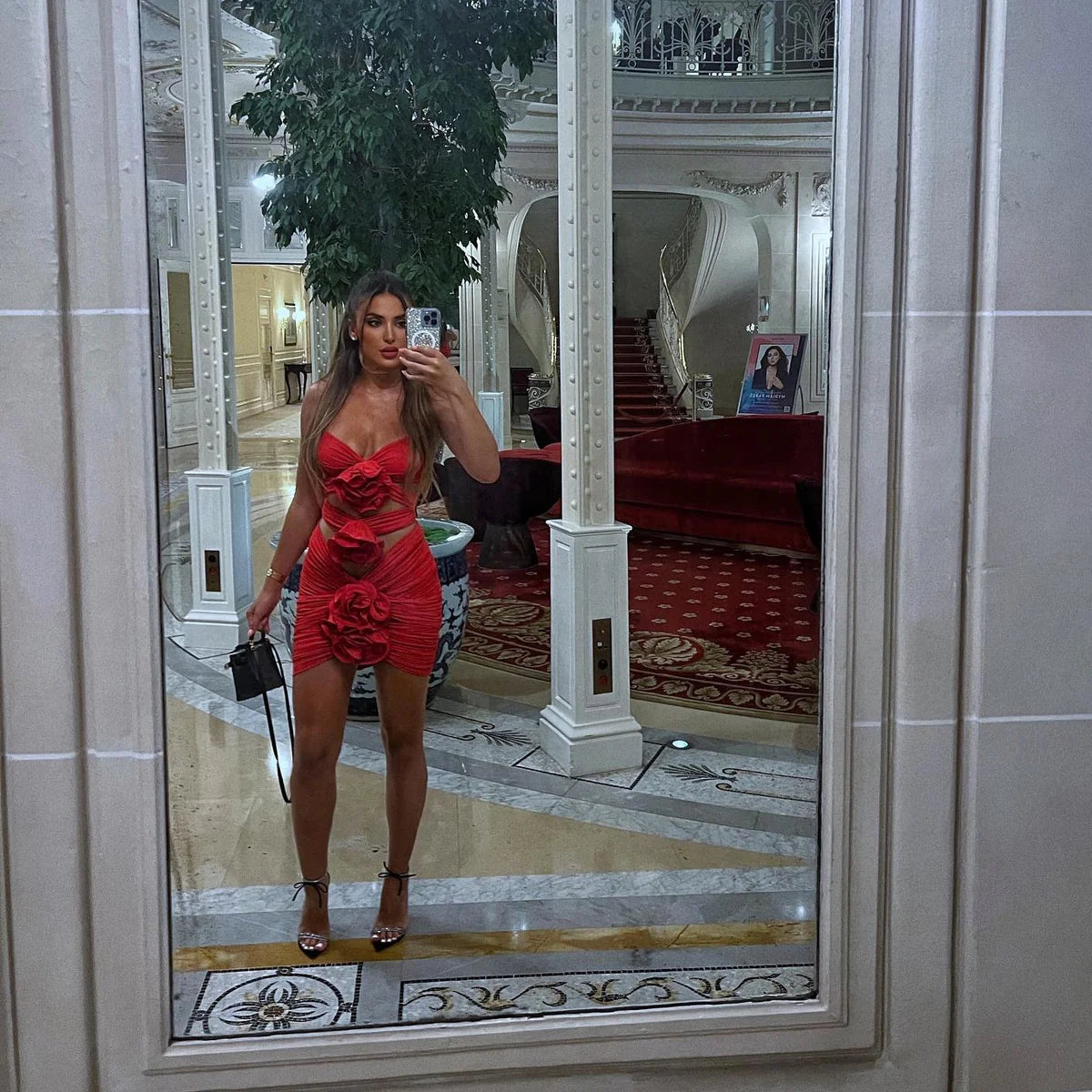 Océane Vêtements - Radiant Rose Cutout Embellished Ruched Mini Dress