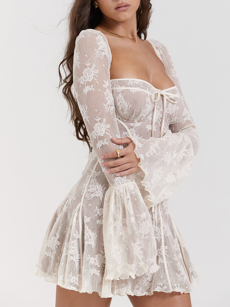 Océane Vêtements - Parisian Vintage Lace Elegant Print Mini Dress