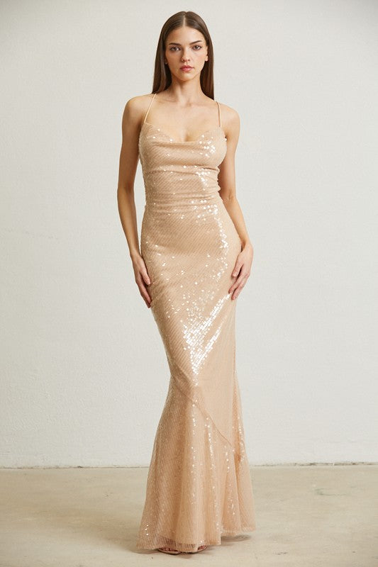 Océane Vêtements -Dorée Glitter Maxi Dress