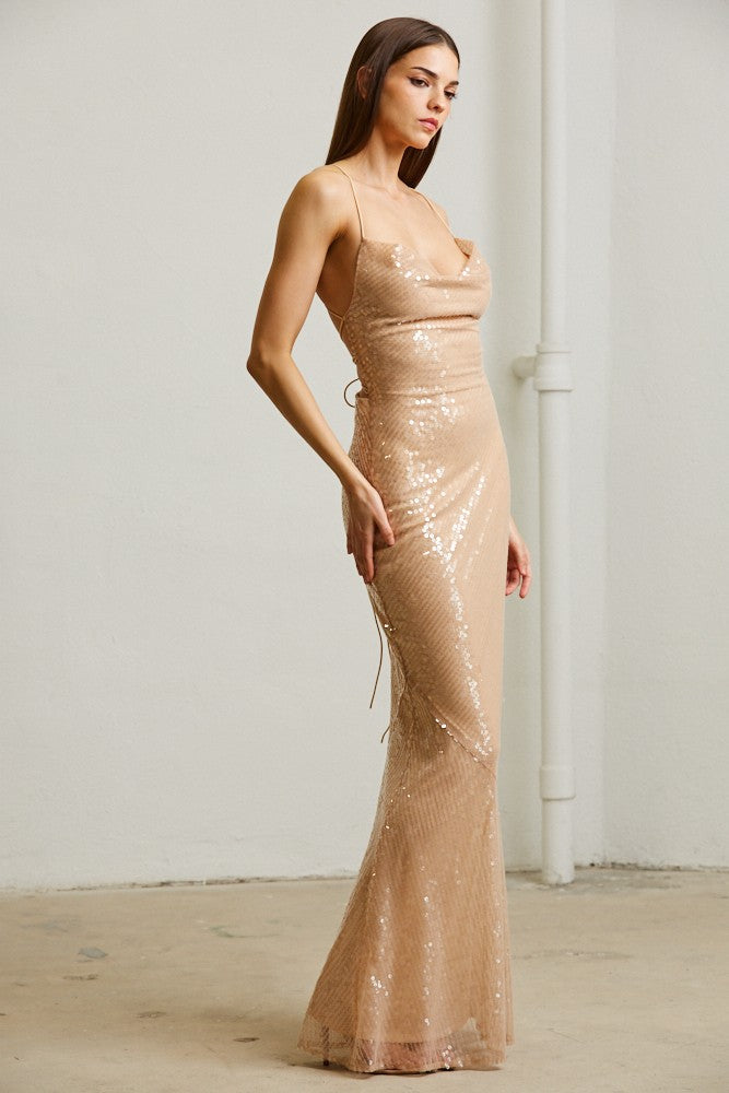 Océane Vêtements -Dorée Glitter Maxi Dress