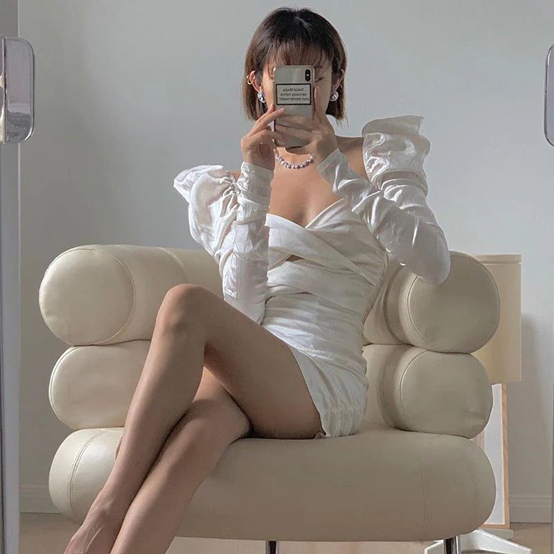 Océane Vêtements - Parisian Ruched Cut Out Lace Up Mini Dress