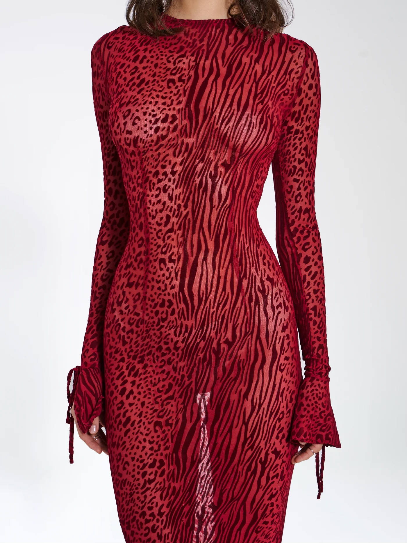 Océane Vêtements -Imprimé Léopard Bordeaux Bodycon Maxi Dress
