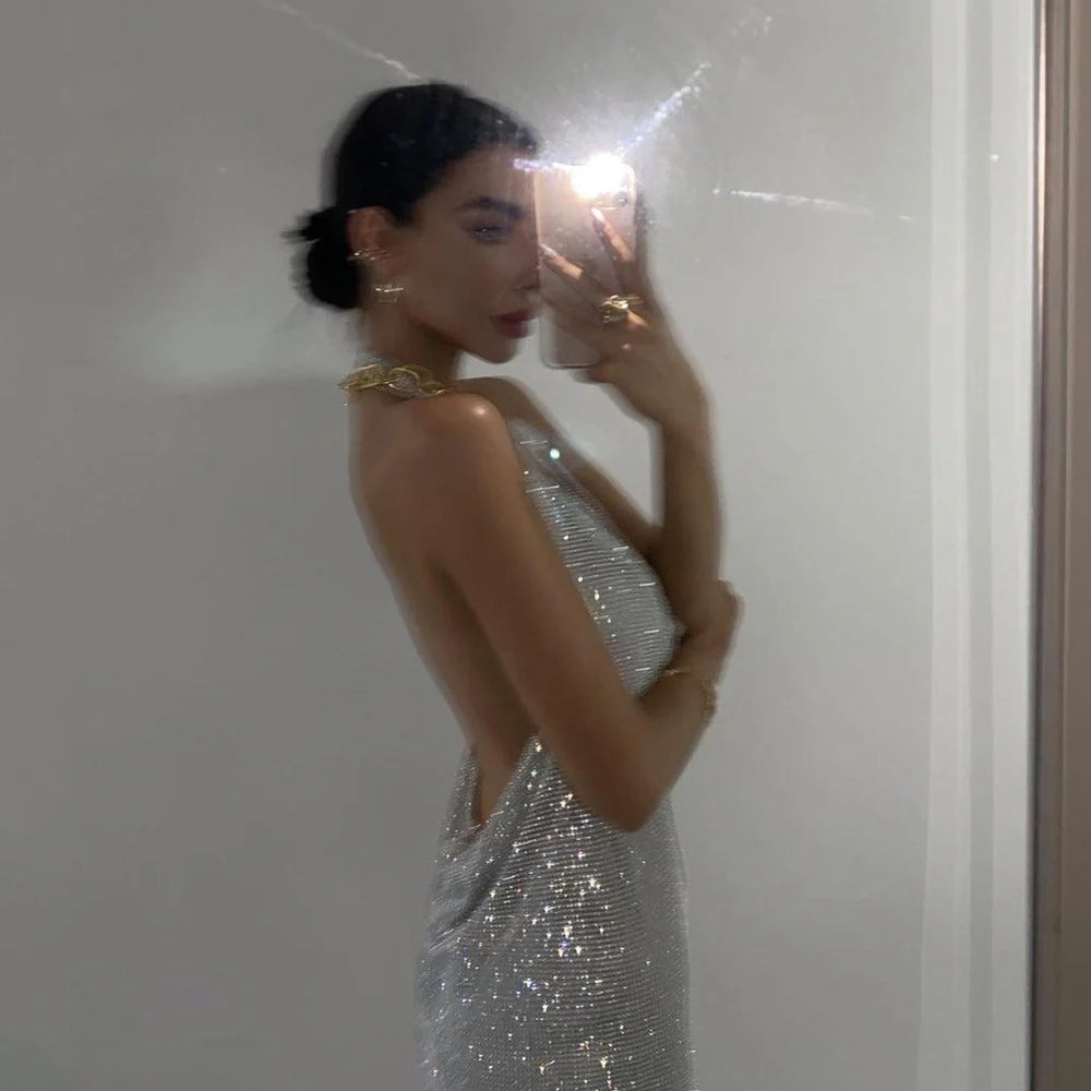 Océane Vêtements -La vie de la fête Rhinestone Mesh Mini Dress
