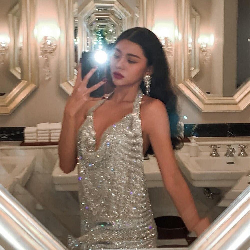 Océane Vêtements -La vie de la fête Rhinestone Mesh Mini Dress