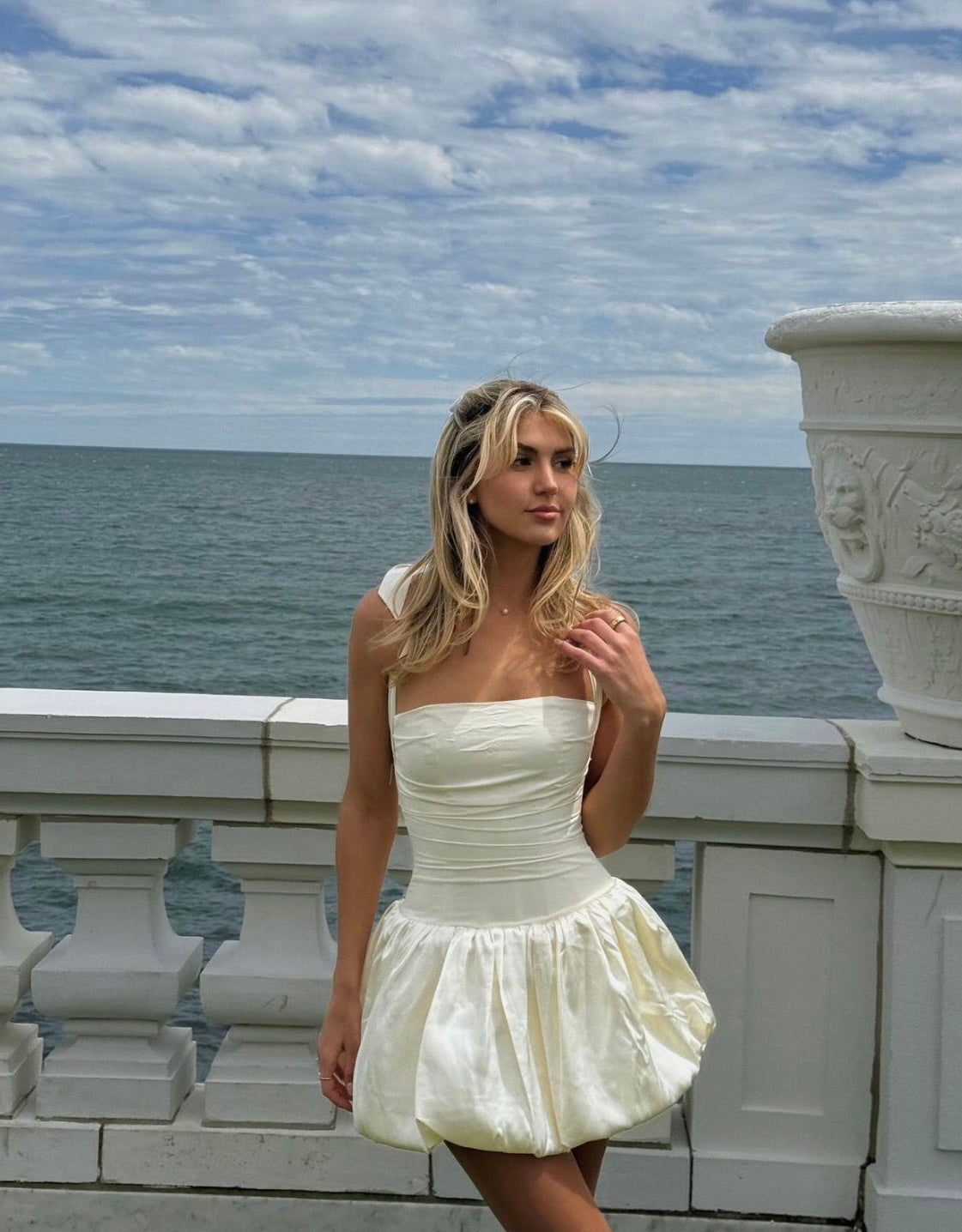Océane Vêtements -  Ibiza White Bubble Hem Lace Up Halterneck Corset