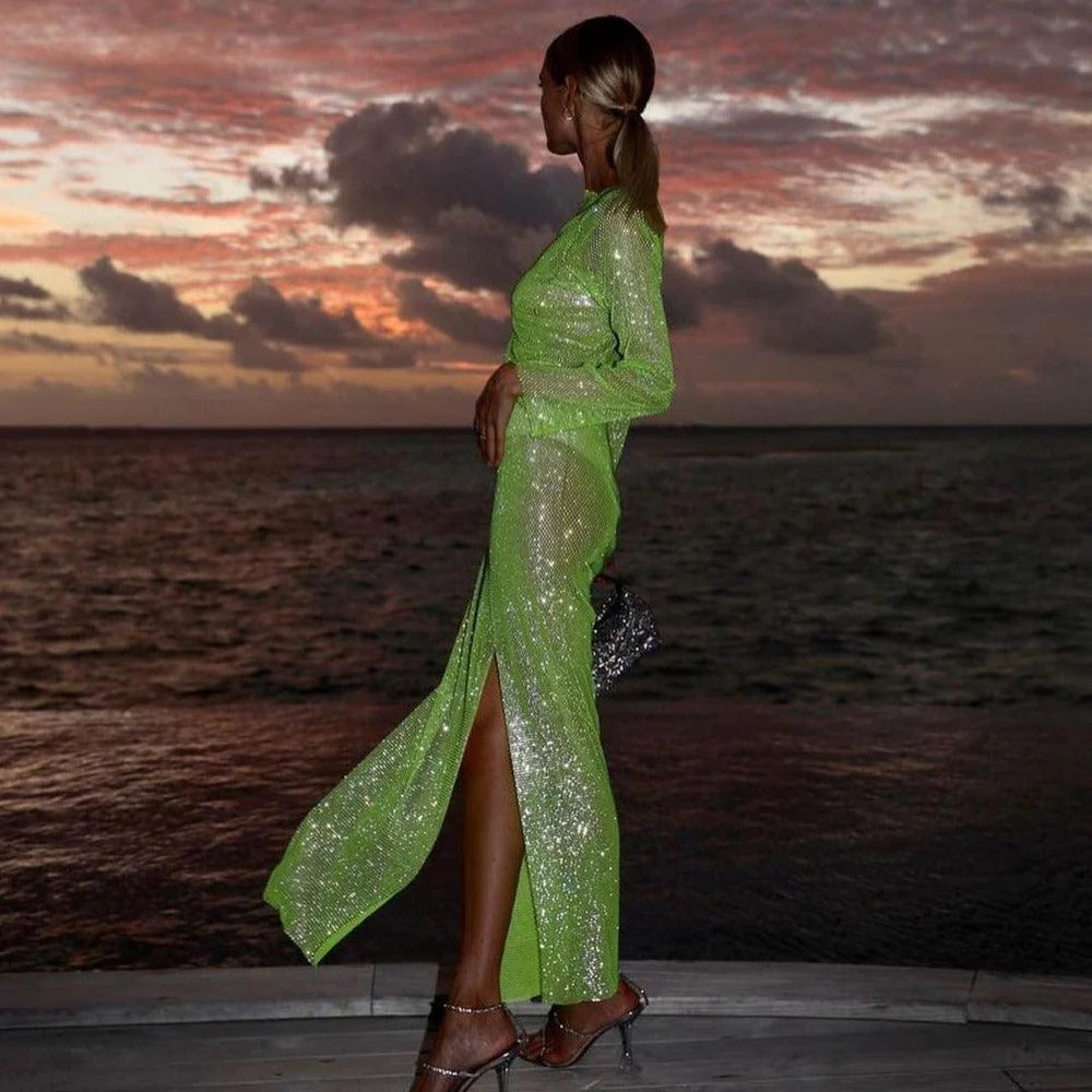 Océane Vêtements - Rainbow Diamond Dusk Rhinestone Maxi Dress