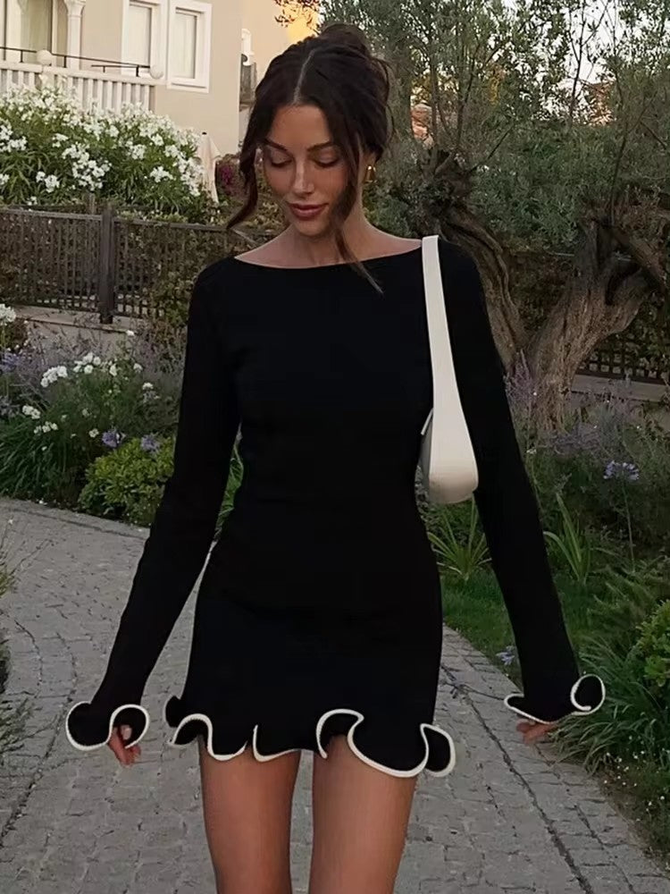 Ocane Vtements - Belle Ruffle Slim Mini Dress Black / S Ocane Vtements - Belle Ruffle Slim Mini Dress Black / S