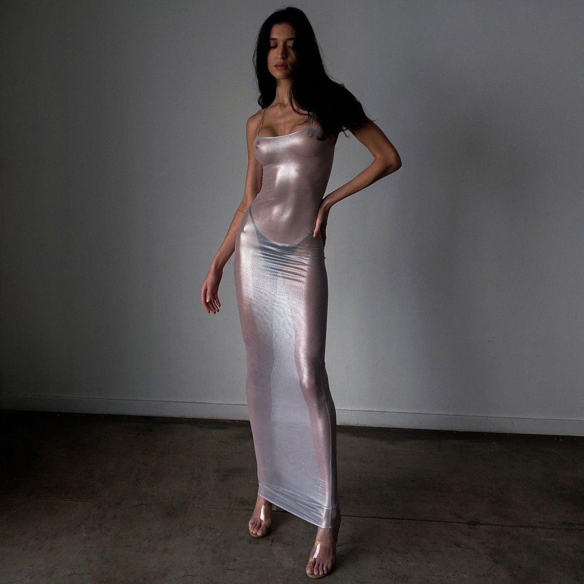 liquid silver dress Océane Vêtements