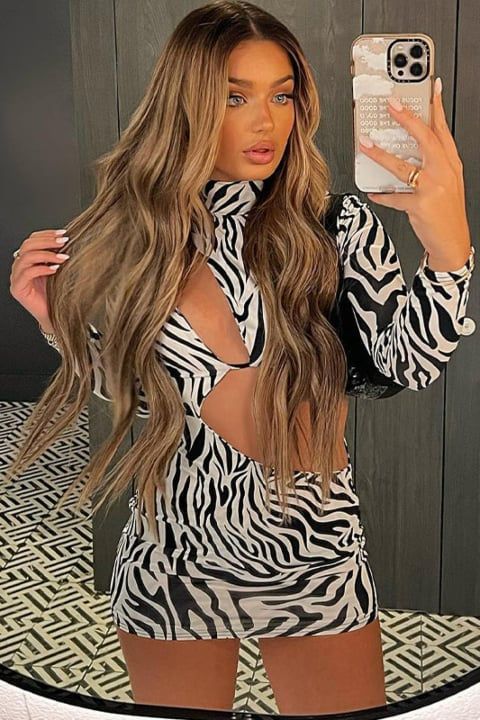 Océane Vêtements -Safari à Imprimé Zèbre High Neck Bodycon Cut Out Mini Dress