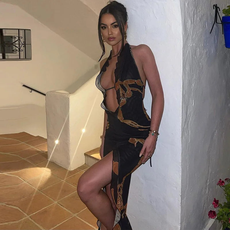 Océane Vêtements -Piqûre De Scorpion Halter Bodycon Backless Mini Dress