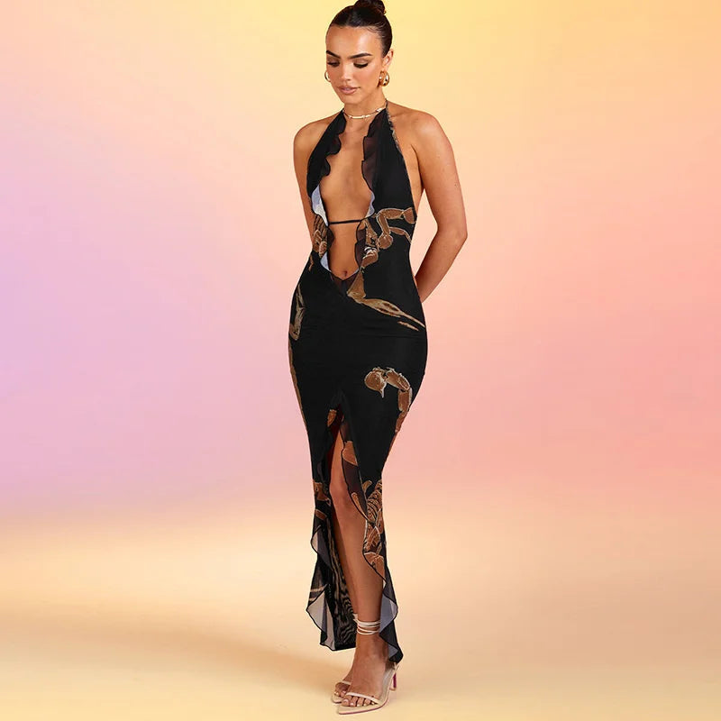 Océane Vêtements -Piqûre De Scorpion Halter Bodycon Backless Mini Dress