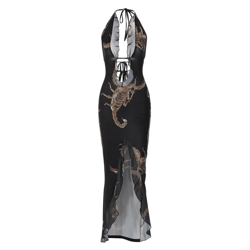 Océane Vêtements -Piqûre De Scorpion Halter Bodycon Backless Mini Dress