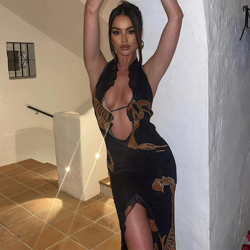 Océane Vêtements -Piqûre De Scorpion Halter Bodycon Backless Mini Dress