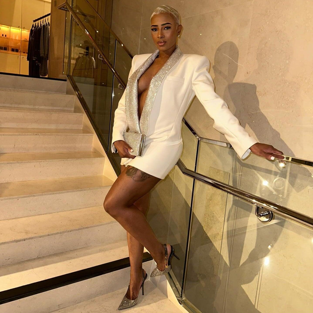 Océane Vêtements-Nuit à Paris Plunging Backless Dress, Ruched Bodycon Party Dress