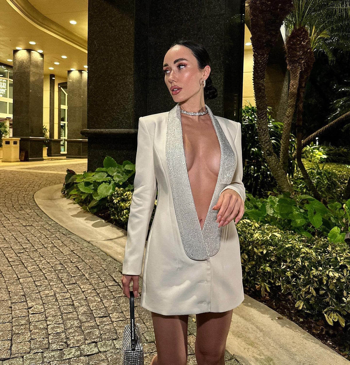 Océane Vêtements-Nuit à Paris Plunging Backless Dress, Ruched Bodycon Party Dress