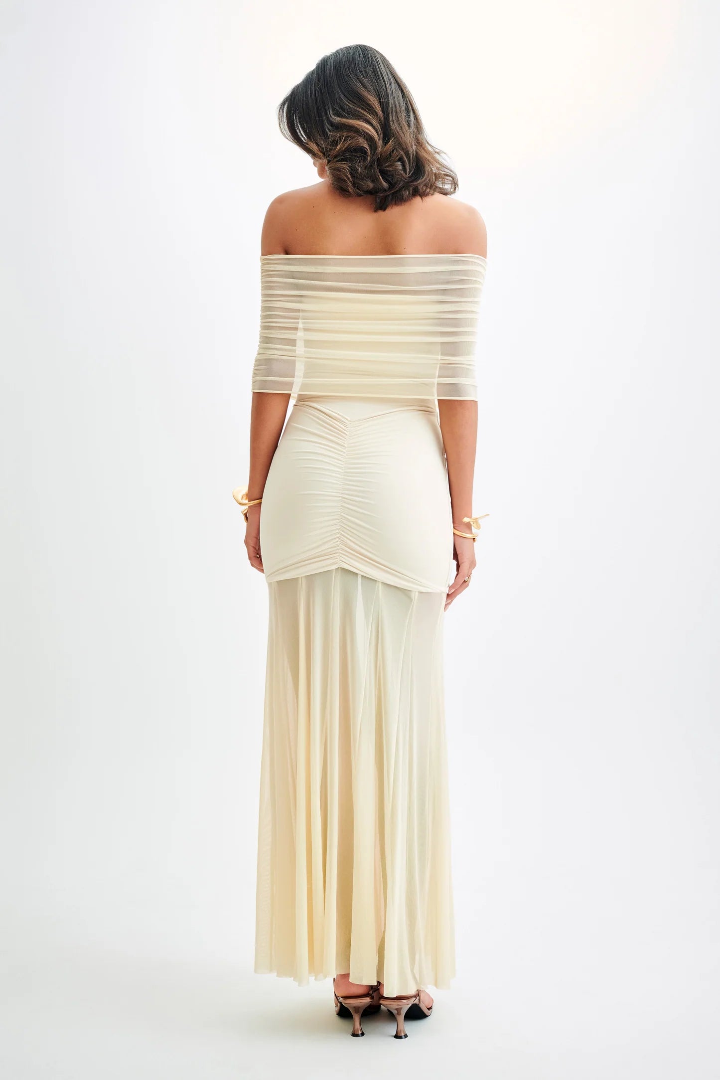 slinky and mesh off shoulder maxi dress Caspian Slinky Maxi Dress Coast Clothing Hire