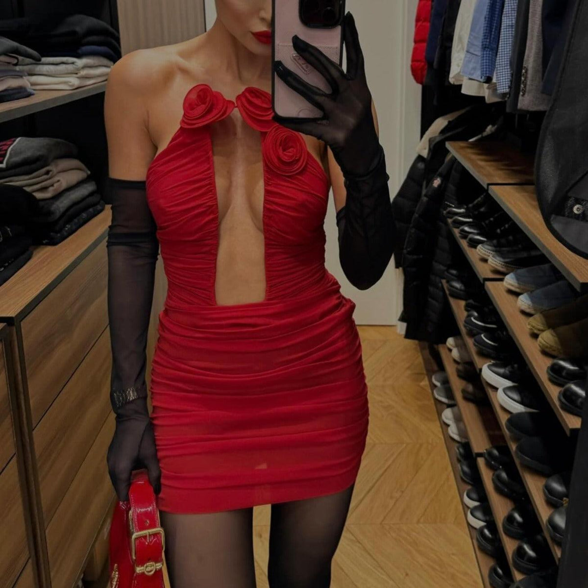 Océane Vêtements -Emily in Paris Appliqué Ruched Mini Dress