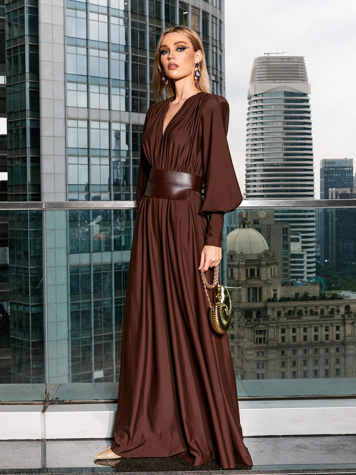 Océane Vêtements - Sophie V Neck Belted Maxi Dress