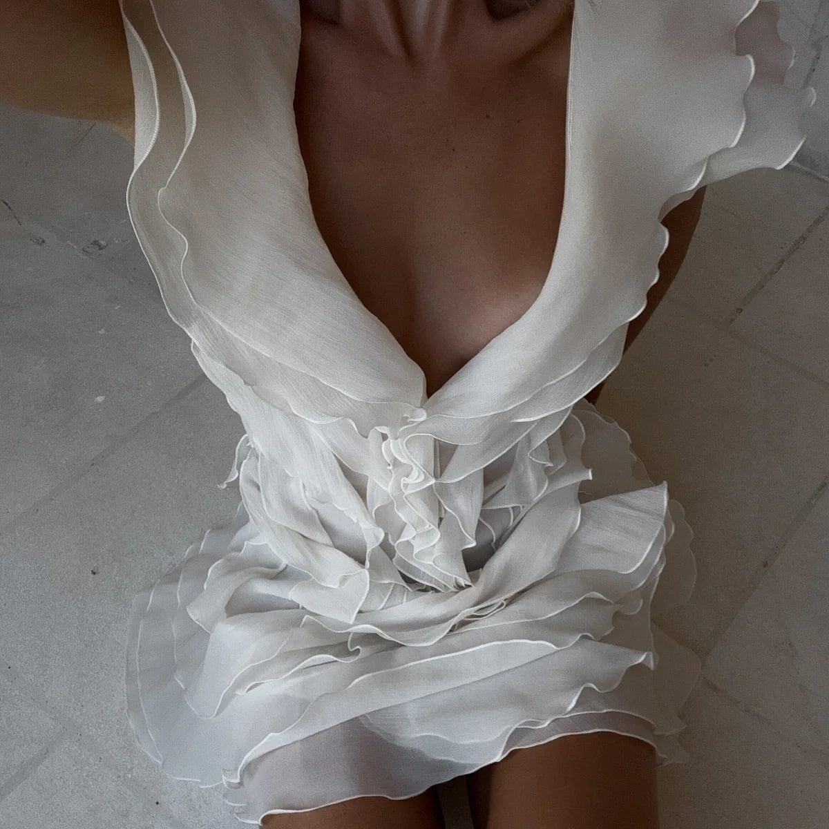 Océane Vêtements - Tu Es Ravissante Ruffle Layered Backless Mini Dress