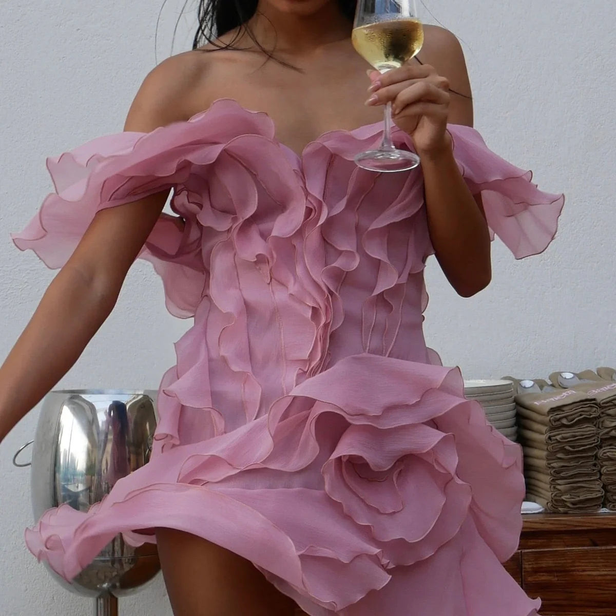 Océane Vêtements - Tu Es Ravissante Ruffle Layered Backless Mini Dress