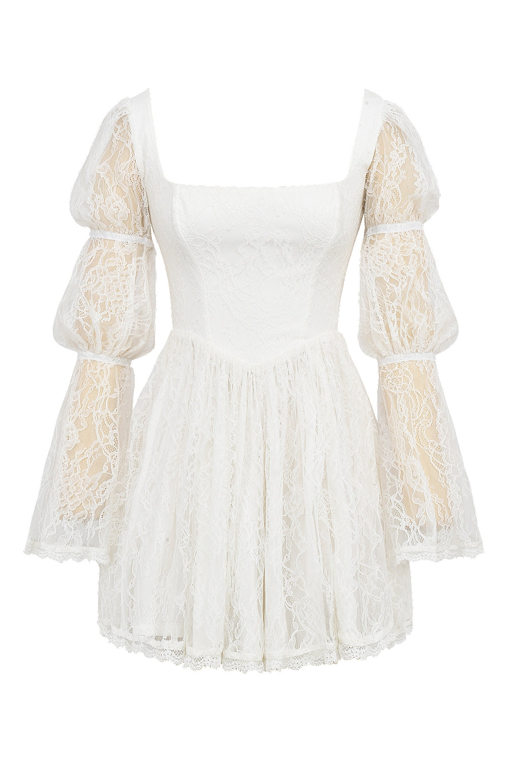 Océane Vêtements -Cezanne White Lace Puff Sleeve Mini Dress