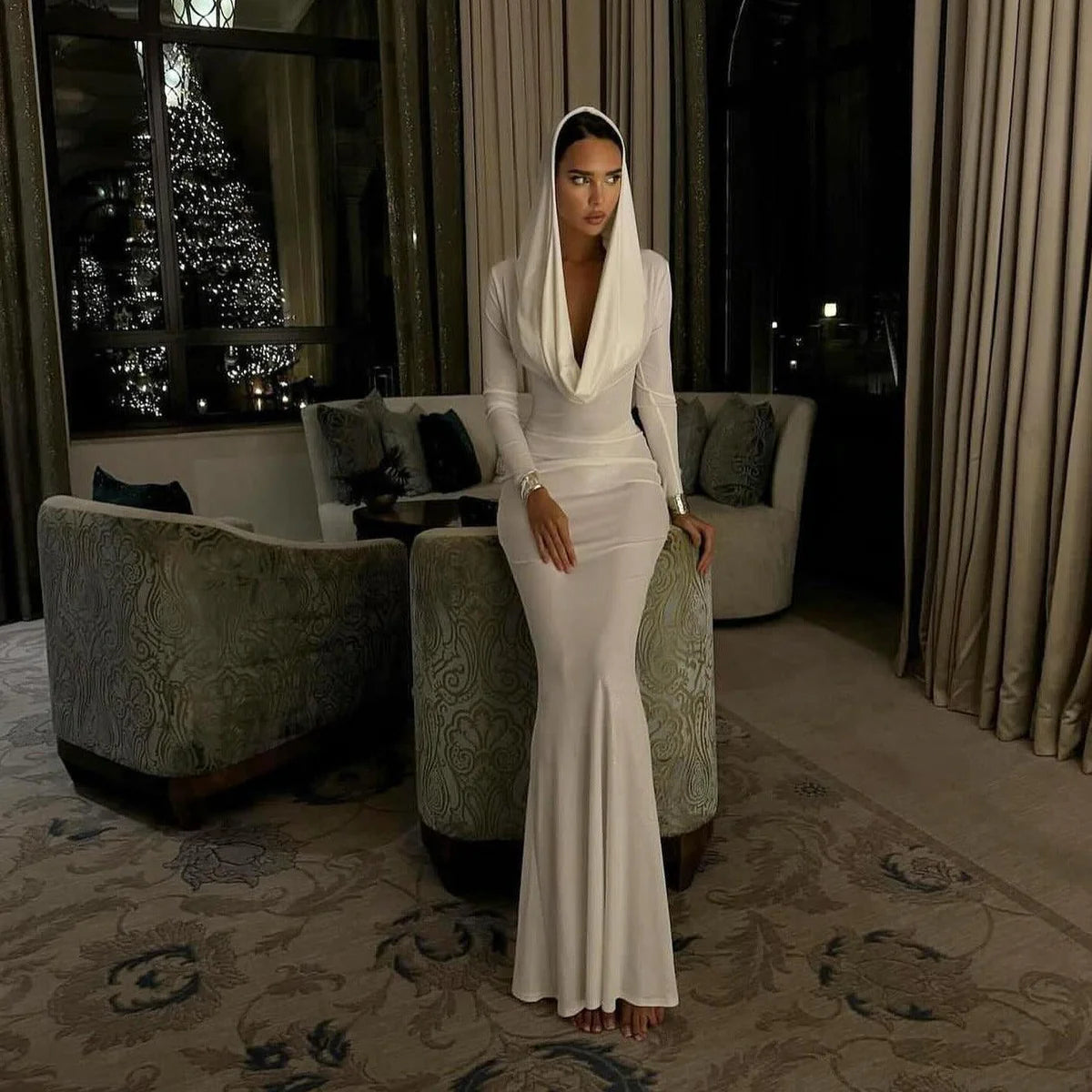 Océane Vêtements - Femme Pure Long sleeve Hooded Maxi Dress